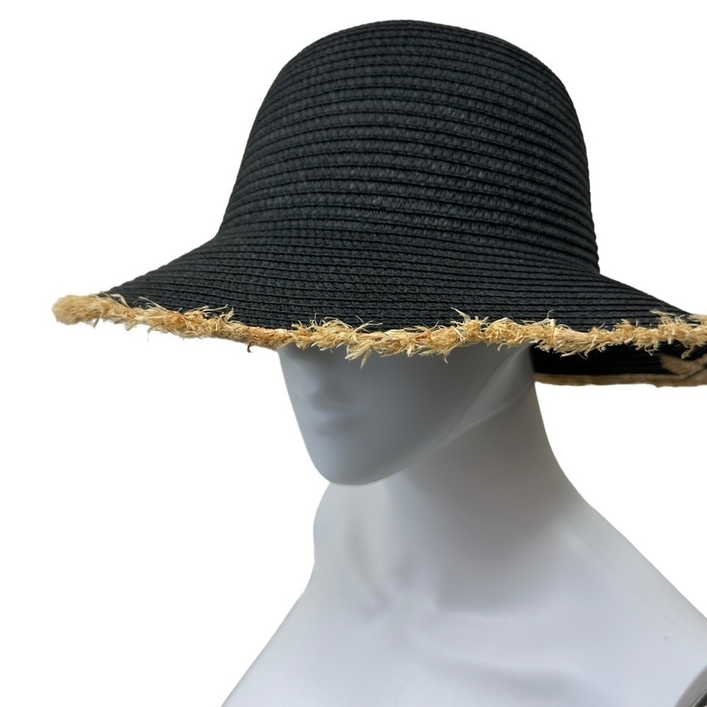 Nicole Marciano Black Straw Raffia Sun Hat